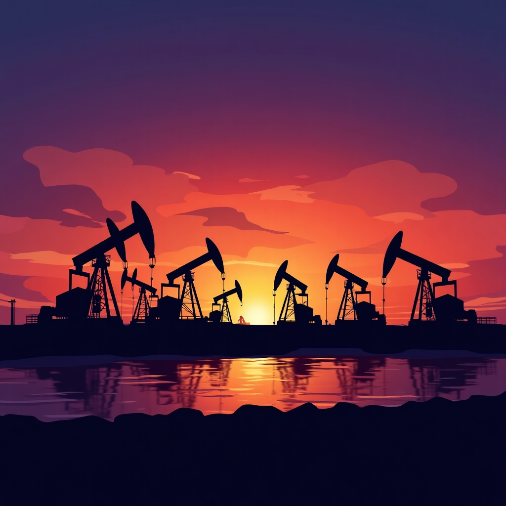 Plataformas petroleras al atardecer